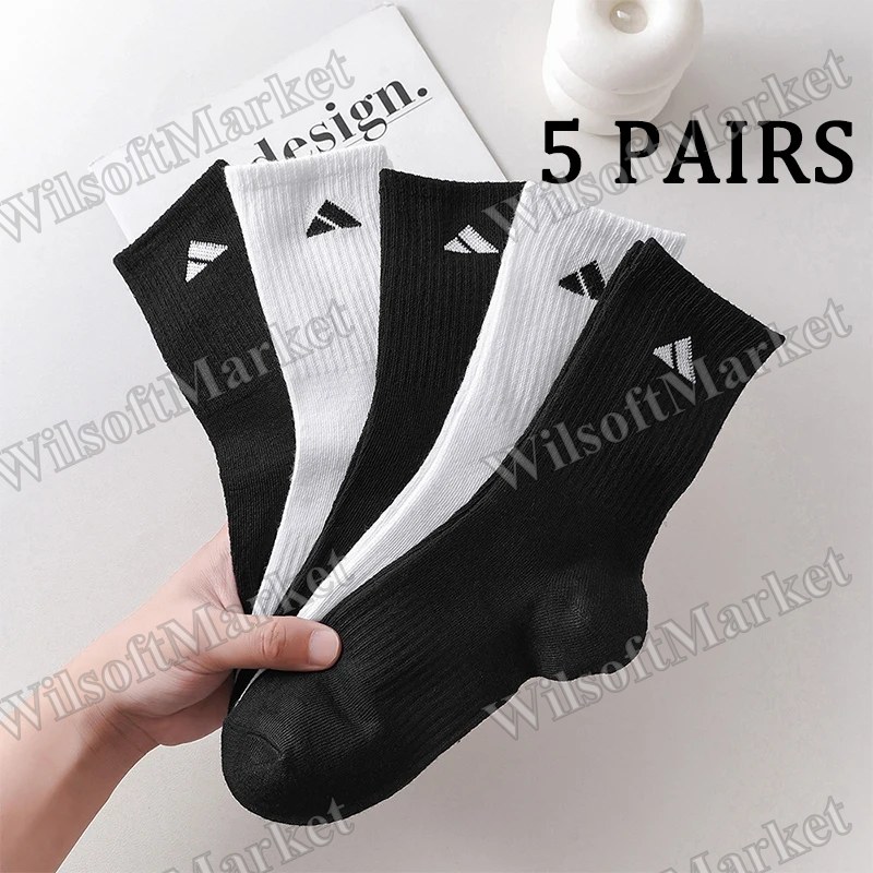 Lot de 5 paires de chaussettes mi-hautes motif noir et blanc, unisexe