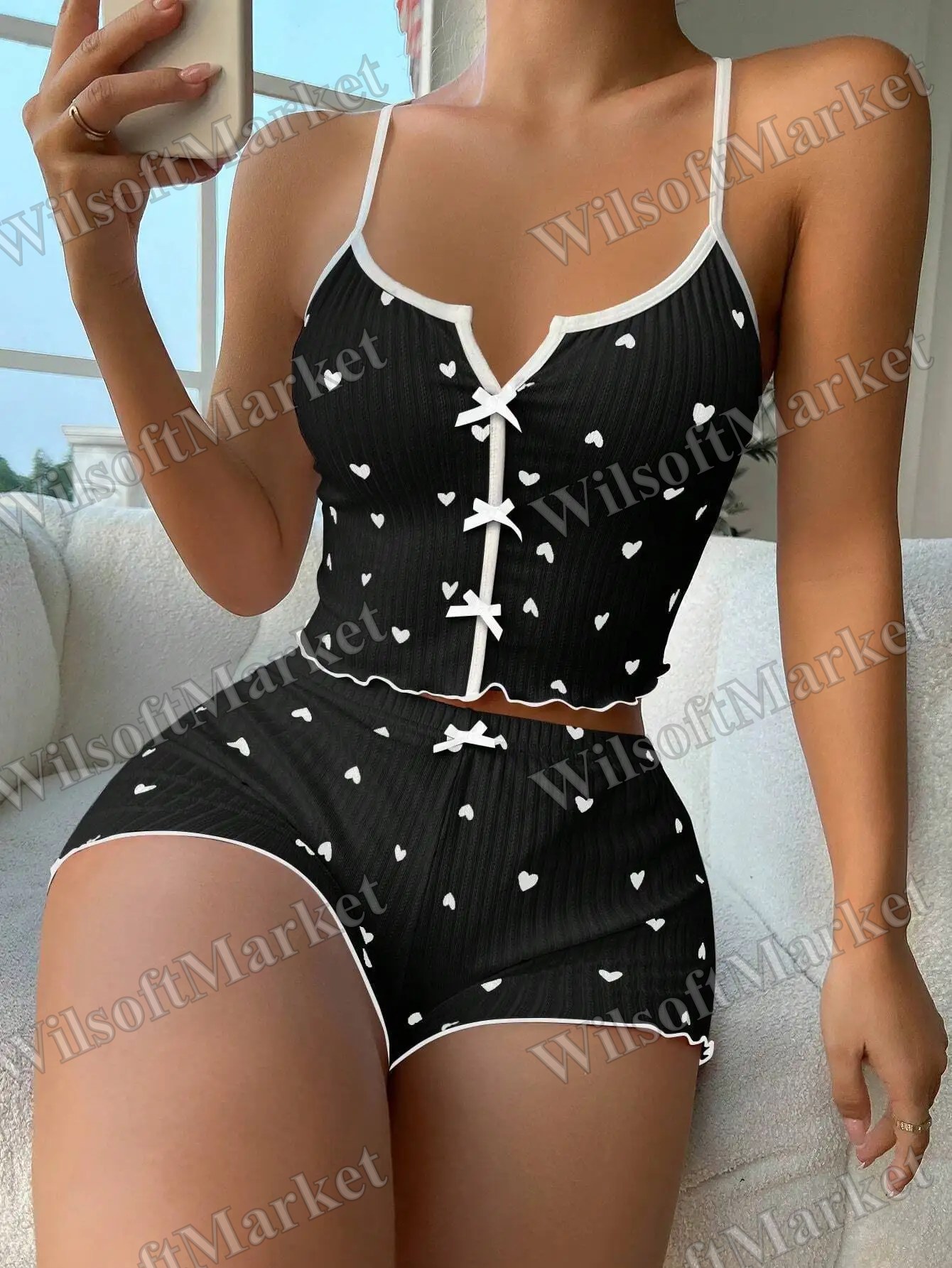 Ensemble pyjama d'été camisole et short en soie imprimée, pour femme