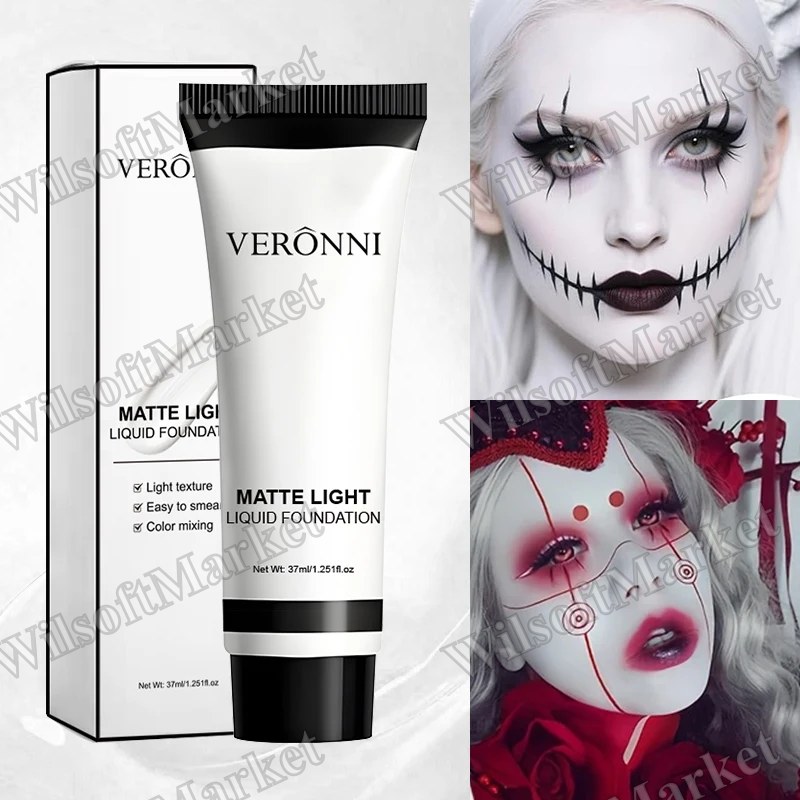 Fond de teint blanc pur Halloween VERONNI - Correcteur mixable pour maquillage clown et costume