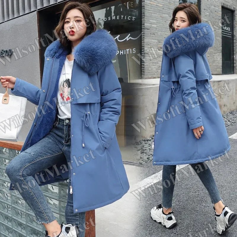 Parka d'hiver 2026 pour femme – Manteau long avec doublure de laine, col en fourrure et capuchon