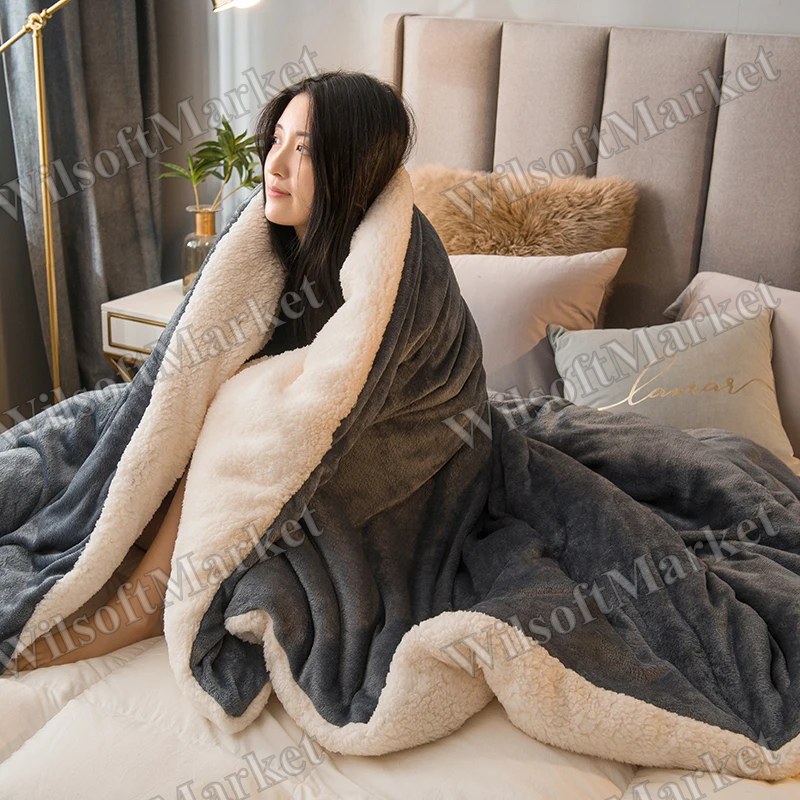 Couverture de laine polaire double face pour lit queen – Couette thermique d'hiver