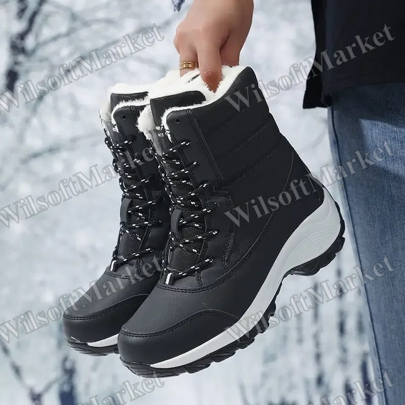 Bottes de neige pour femme avec plateforme, semelle antidérapante et doublure en peluche