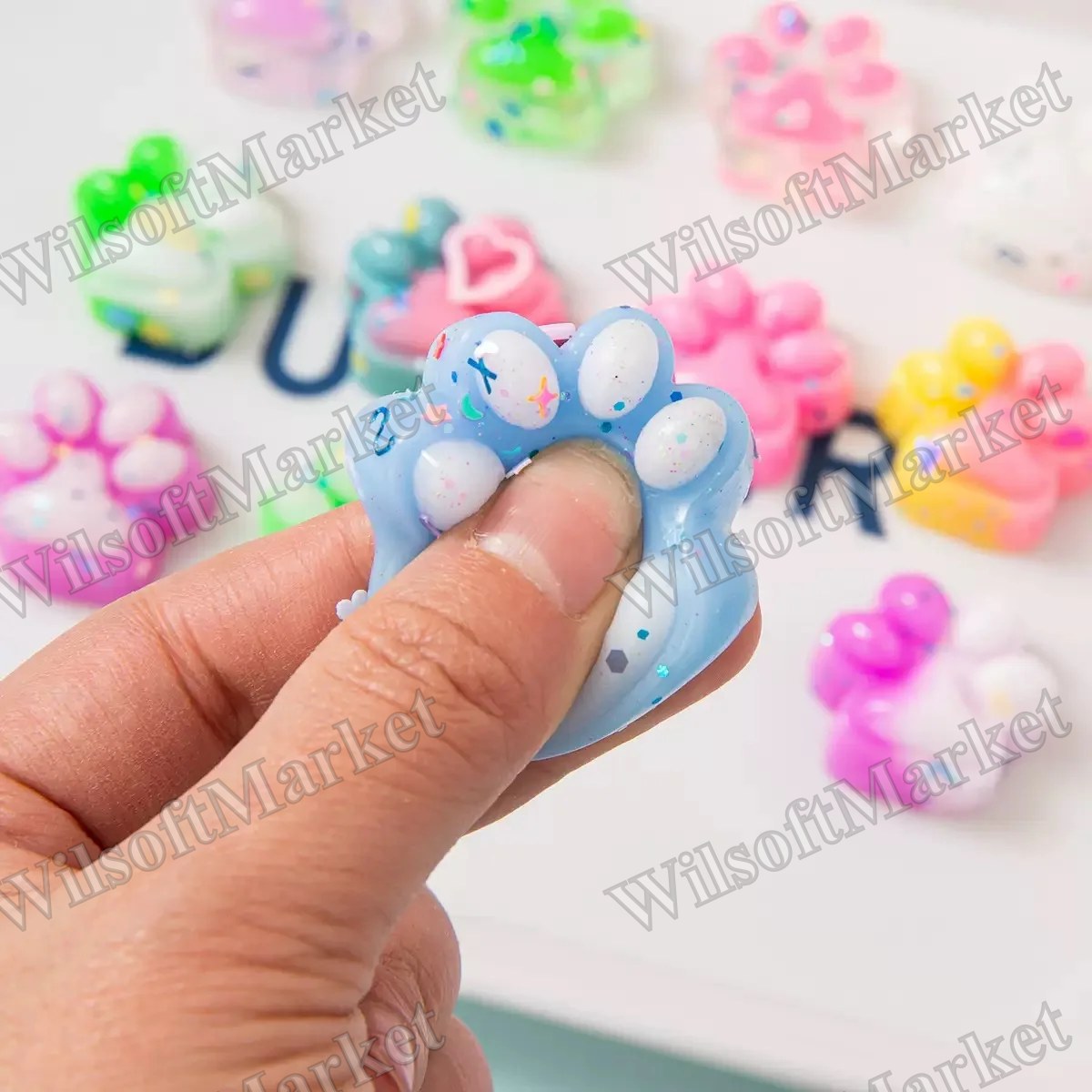 Ensemble de 10 mini griffes de chat mignonnes en caoutchouc TPR - Jouets antistress colorés pour fêtes