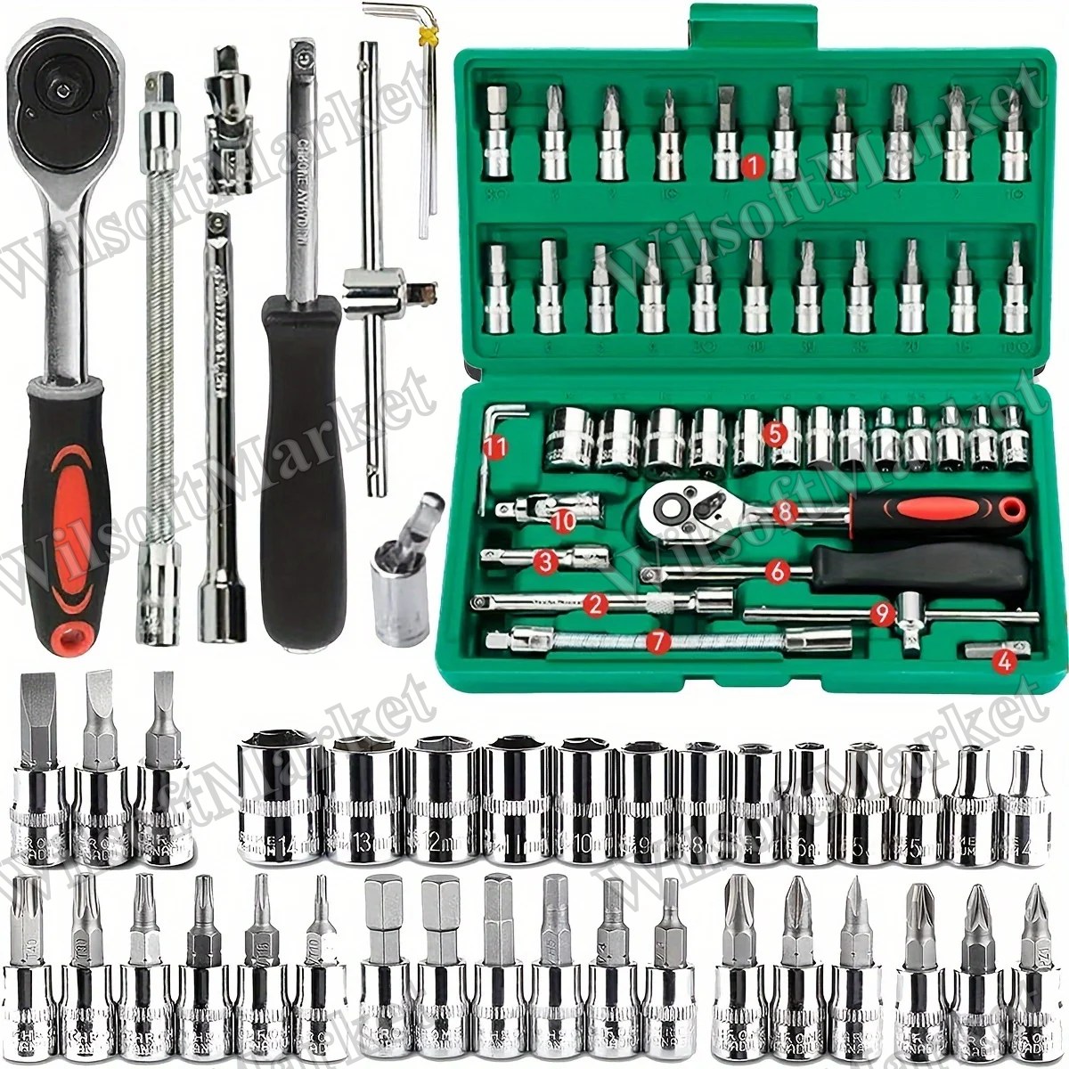 Ensemble d'outils 46 pièces 1/4 po pour réparation automobile et travaux domestiques