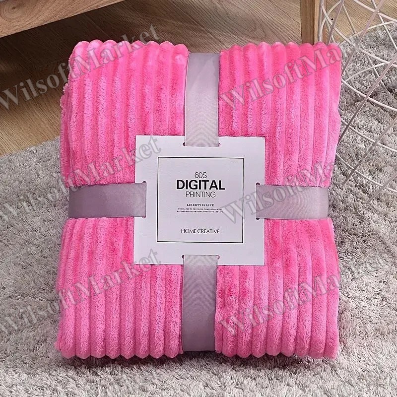 Couverture rayée en fausse fourrure de lapin épaissie, jeté en flanelle velours lait, ultra doux et chaud pour canapé, lit et toutes saisons
