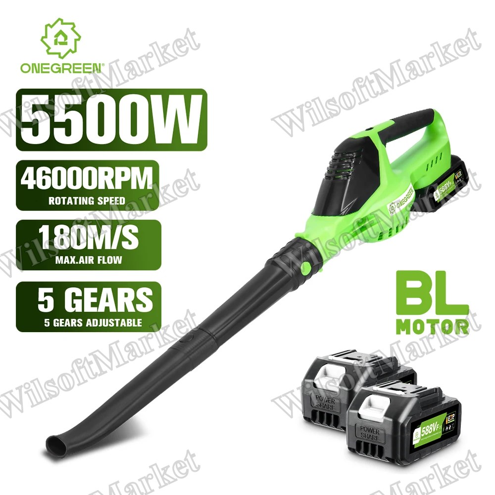 Souffleur électrique sans fil ONEGREEN 5500W à moteur sans balai avec 5 vitesses pour batterie Makita 18V