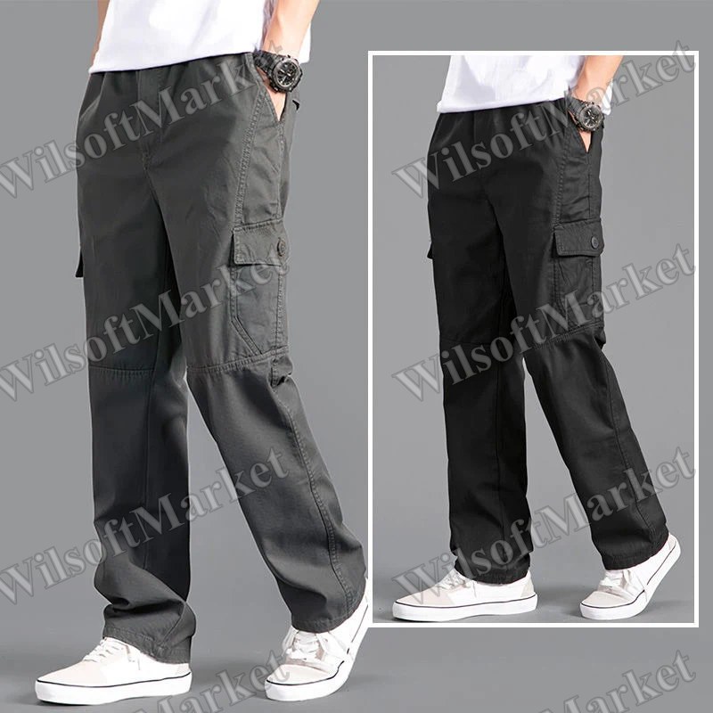 Pantalon cargo homme coupe large et décontractée en coton gris ou noir
