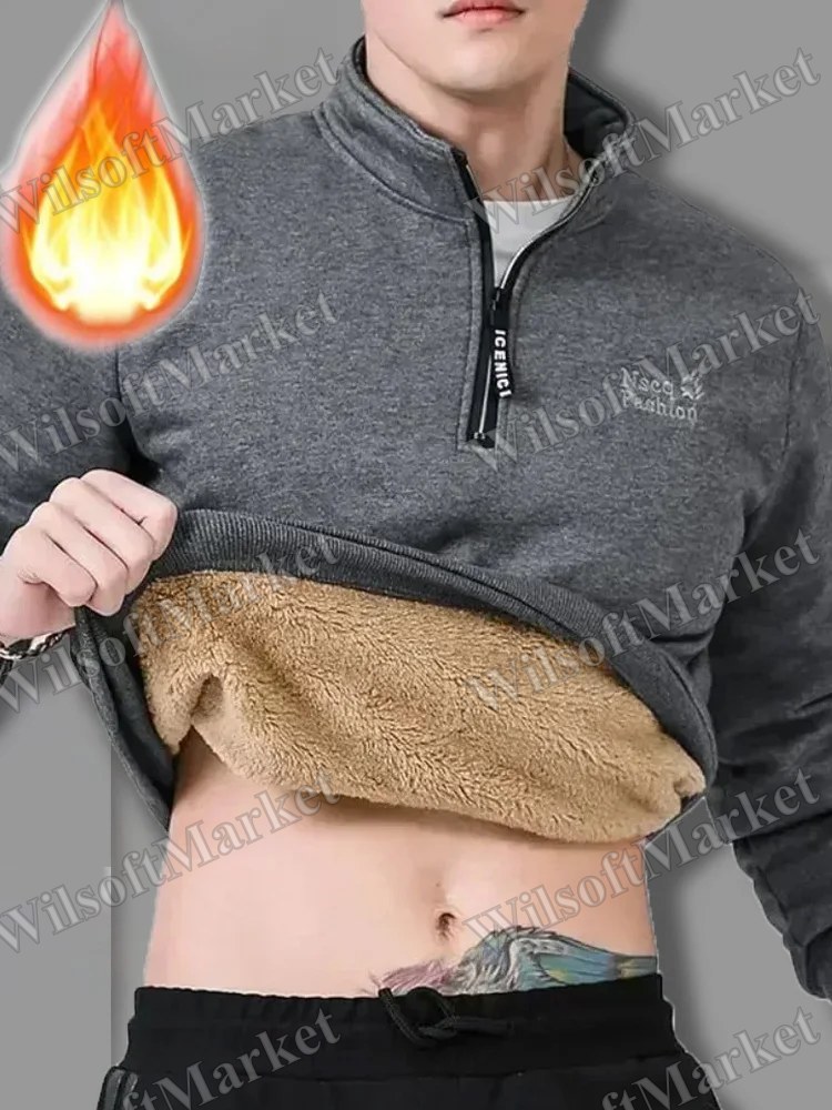 Sweat-shirt d'hiver pour homme avec doublure en molleton, col montant, coupe régulière