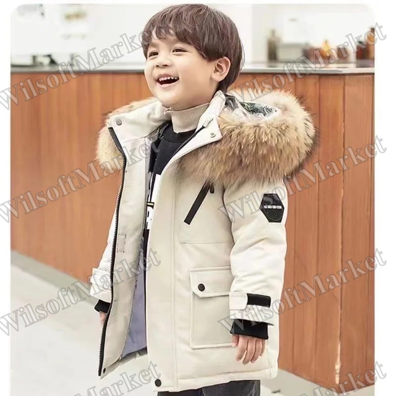 Manteau d'hiver épais pour enfants -30℃ avec col de fourrure et capuchon
