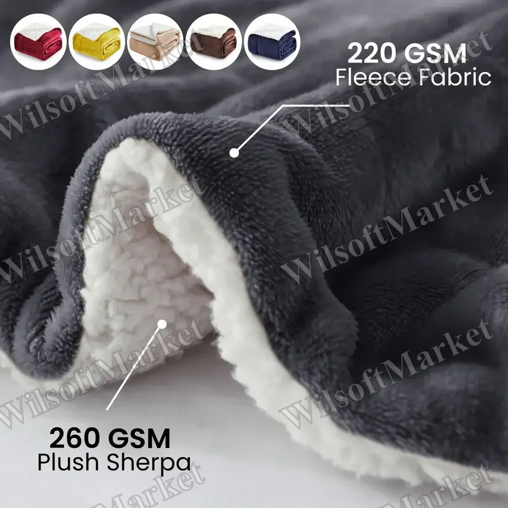 Couverture Sherpa en Polaire Réversible Noire Douce et Épaisse pour Canapé, Camping et Lit