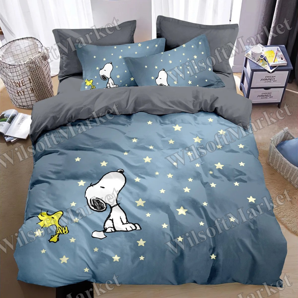 Ensemble de literie Beagle Classic dessin animé, couette et taies d'oreiller noir et blanc, décor vintage mignon
