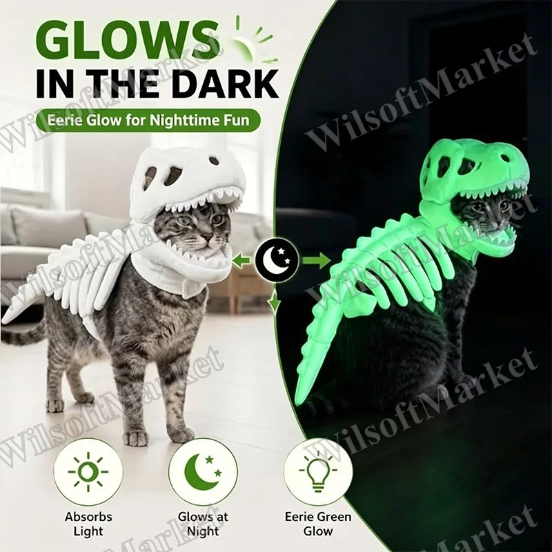 Costume de Squelette de Dinosaure Luminescent pour Chat et Petit Chien