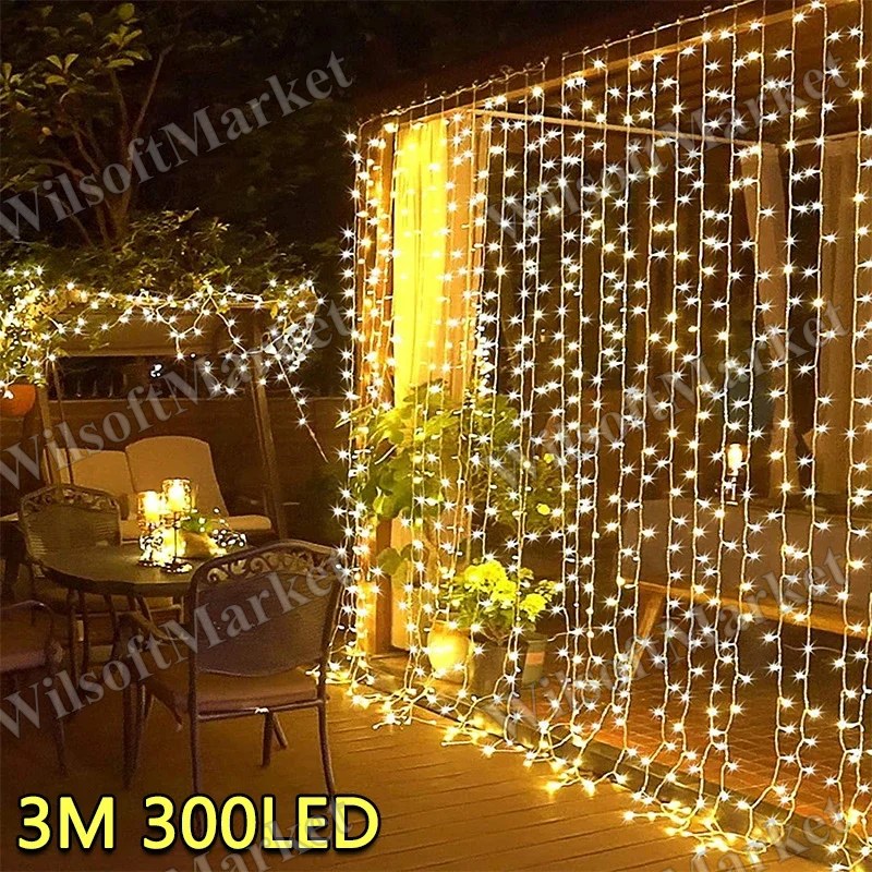 Guirlande lumineuse LED 3M rideau féerique USB 8 modes décoration maison jardin Noël fête mariage