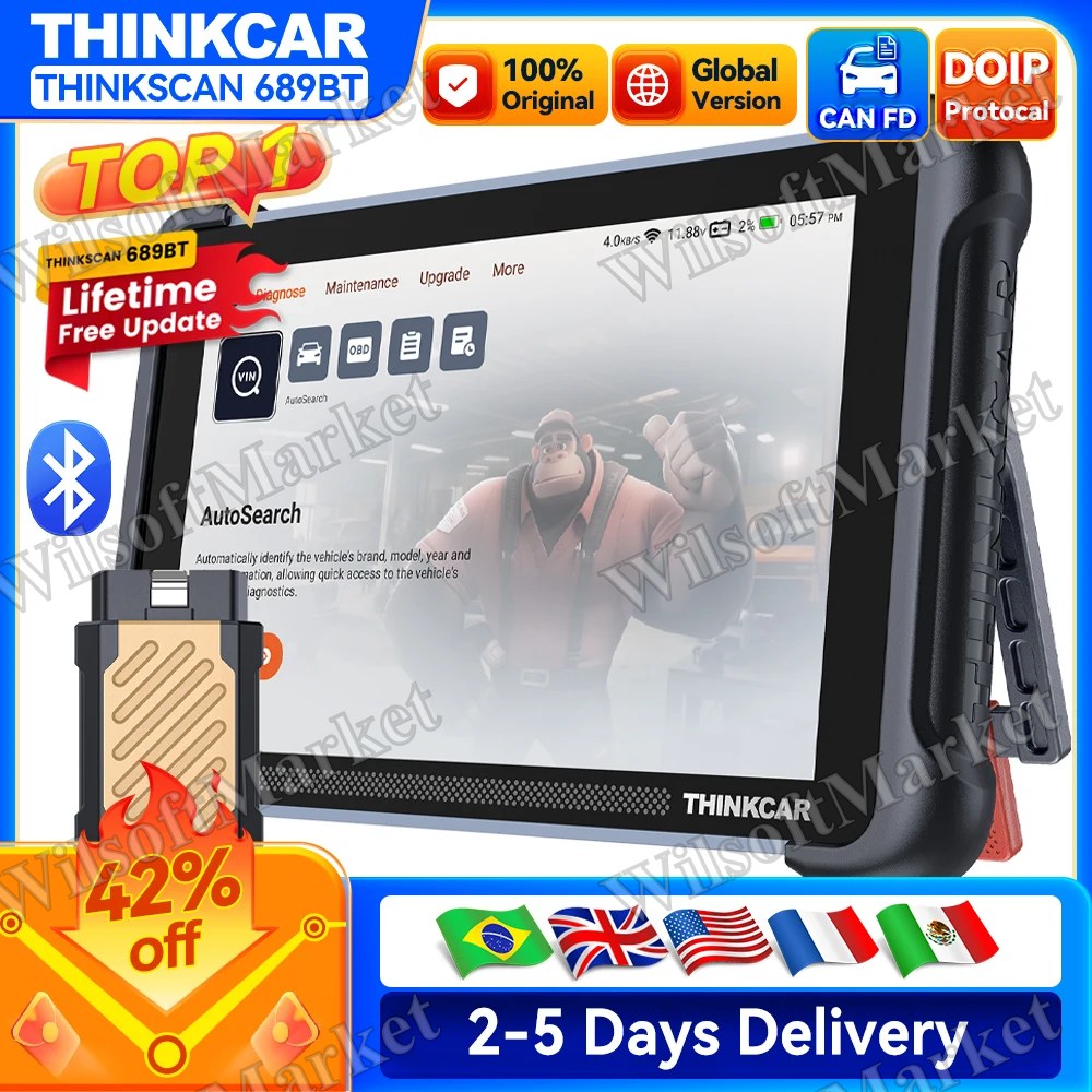 Scanner OBD2 THINKCAR THINKSCAN 689BT – Diagnostic professionnel CAN FD & DOIP avec codage ECU et 35 réinitialises – Mise à jour gratuite à vie