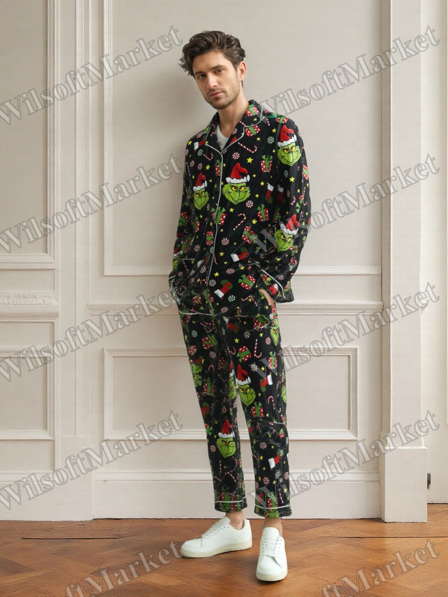 Ensemble de pyjama unisexe motif sapin de Noël, manches longues, style Y2K 2025