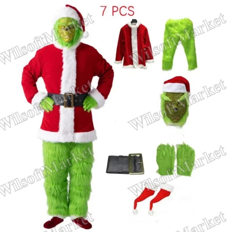 Costume de Noël pour Spectacle et Bal Masqué – Monstre Vert avec Cheveux – Accessoires de Performance