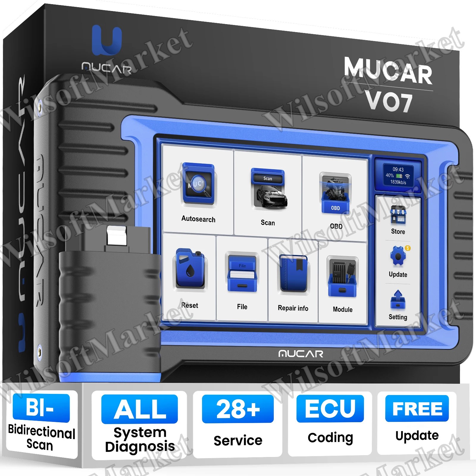Scanneur automobile professionnel MUCAR VO7/VO7S — Diagnostic complet et 28 réinitialisations avec codage ECU