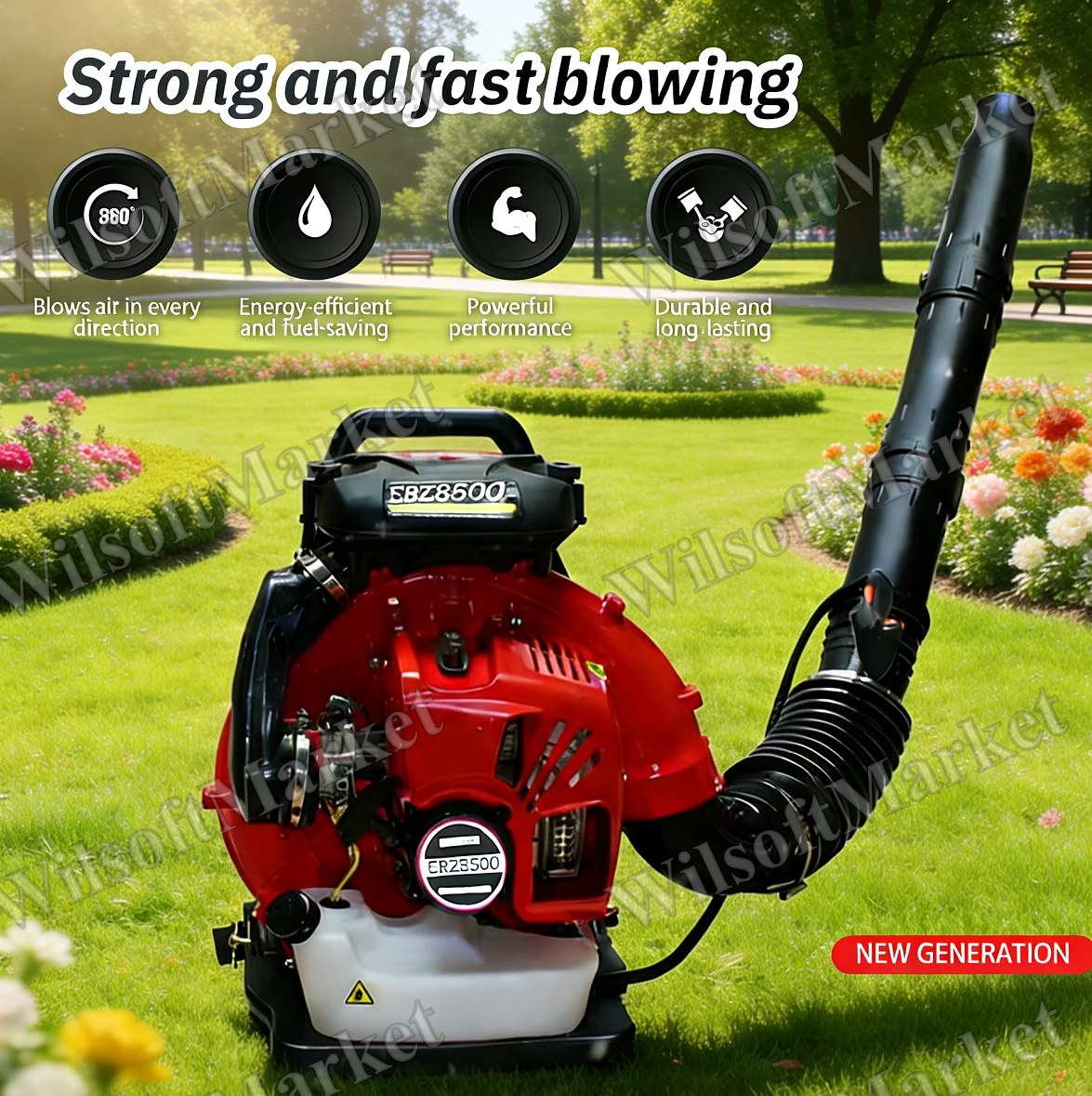 Souffleur à feuilles haute puissance 3500W essence pour nettoyage d'hiver et jardinage