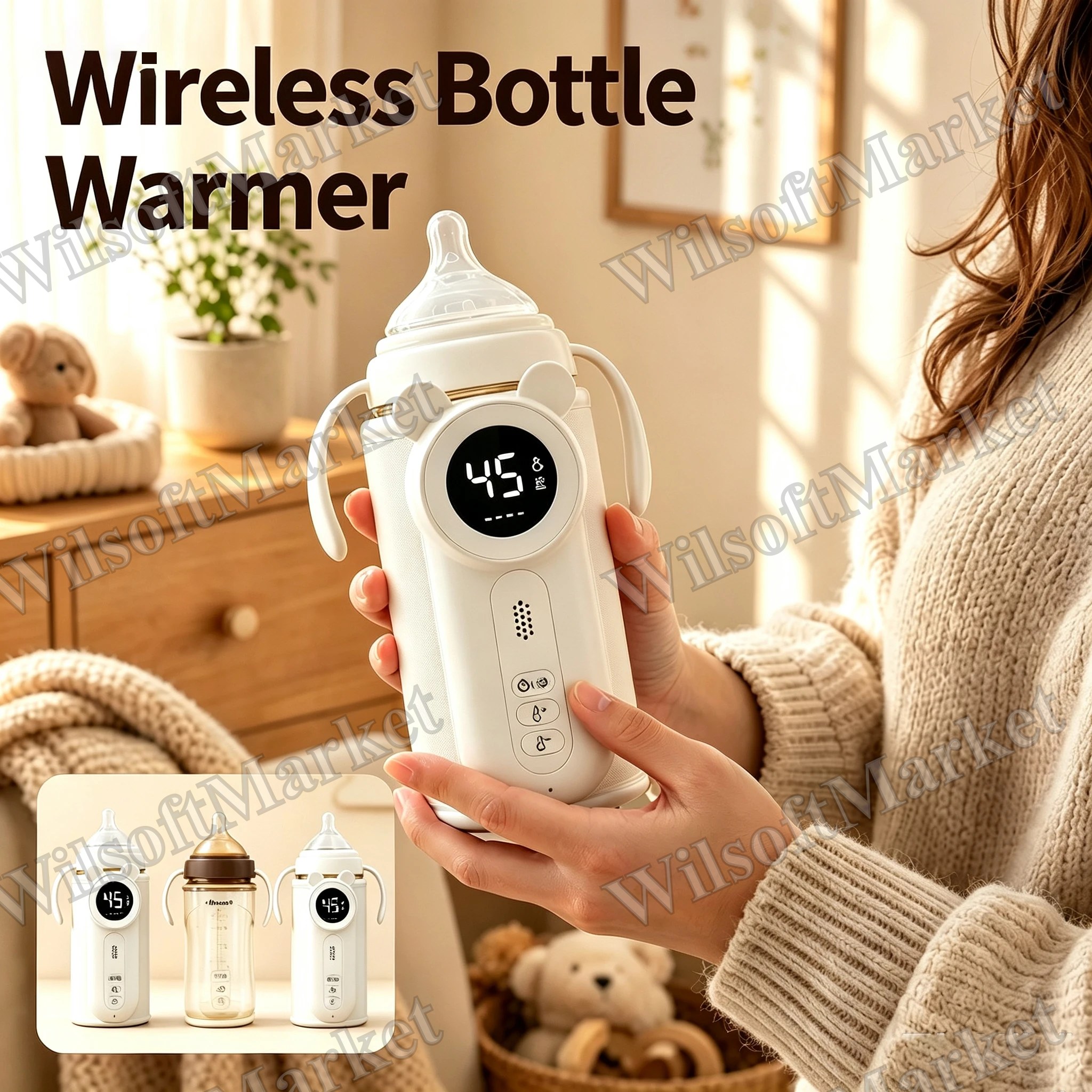 Chauffe-biberon portable sans fil HoldPeak BBL‑25C, batterie 10400mAh, charge rapide 30W, 35‑55℃, veilleuse