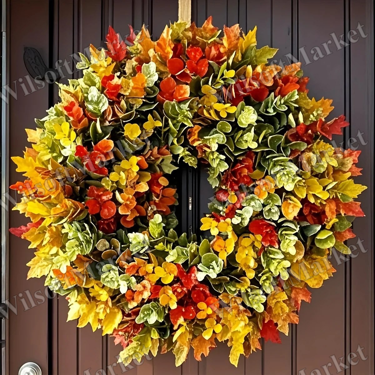 Couronne de fleurs artificielles élégante - Feuillage automnal réaliste pour décoration de porte
