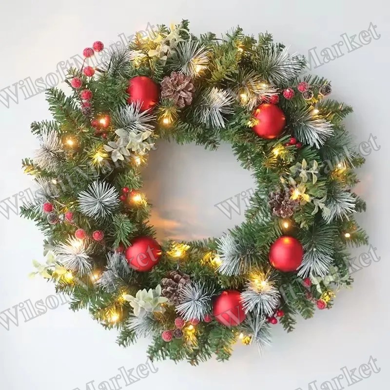 Couronne de Noël 20-40cm avec Guirlande Lumineuse LED, Sapin pour Décoration Maison, Fête et Nouvel An