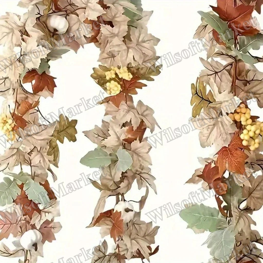 Couronne automnal feuilles d'érable et citrouille - décoration festive murale pour l'automne et Noël