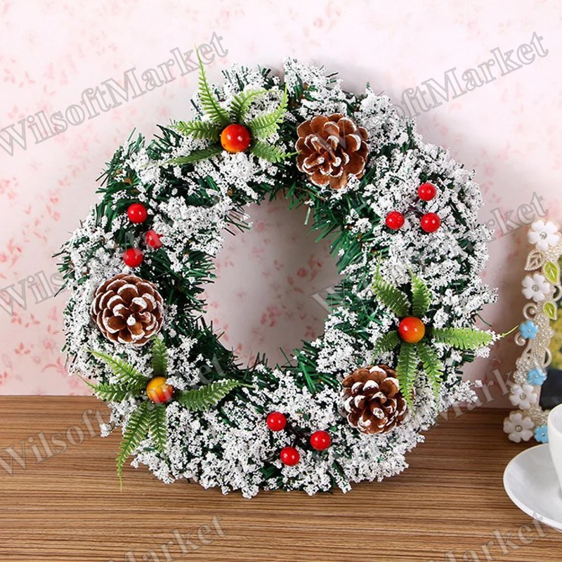 Couronne de Noël artificielle 20/30 cm pour porte d'entrée avec fleurs et pommes de pin