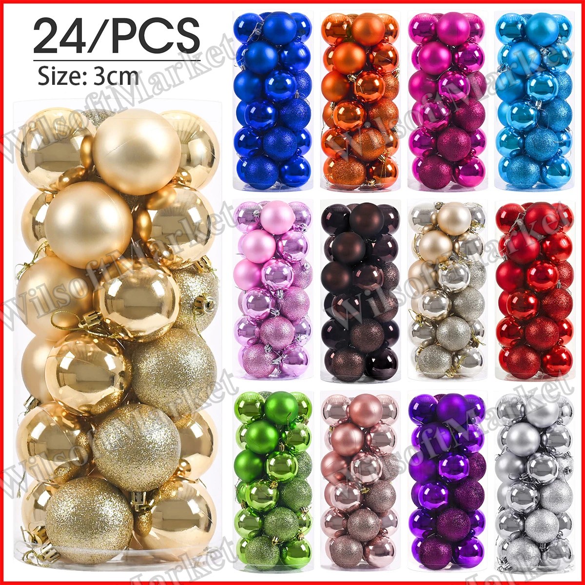 Ensemble de 24 boules de Noël de 3 cm pour sapin