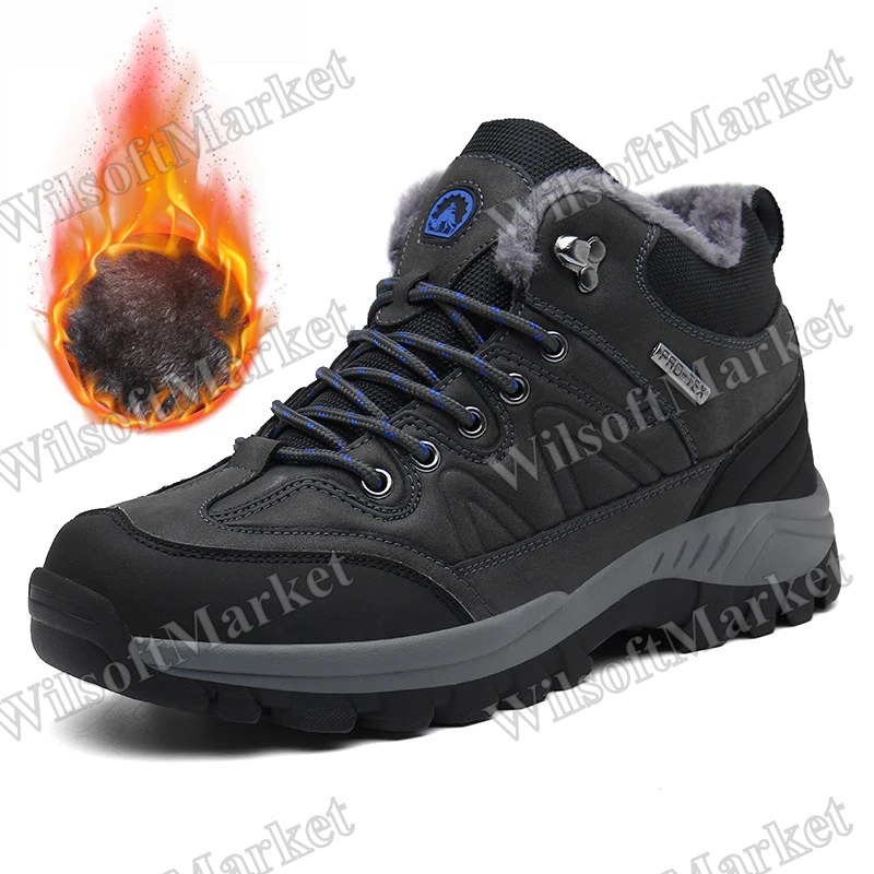 Bottes d'hiver pour hommes SENLONGBAO – Bottes de neige chaudes en cuir fendu imperméabilisé