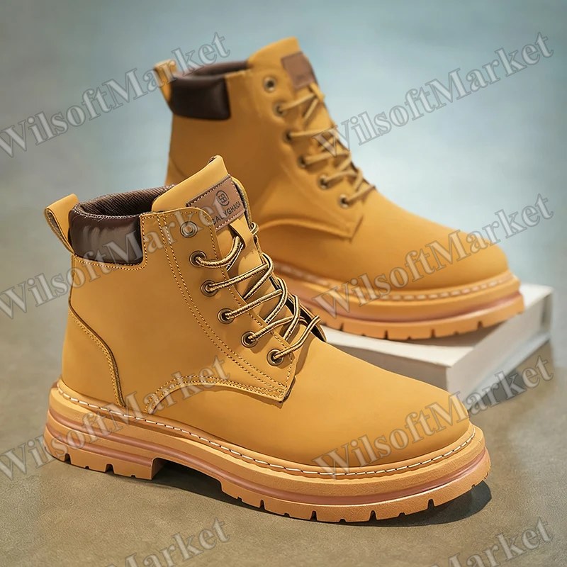 Paire de bottes tout-terrain MAINALUN pour hommes et femmes - Tige en PU/tissu, lacets beige/tan, hauteur cheville