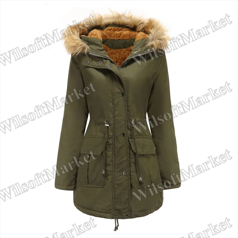 Parka d'hiver 2026 pour femmes - Manteau long ajusté avec col en fourrure et capuchon