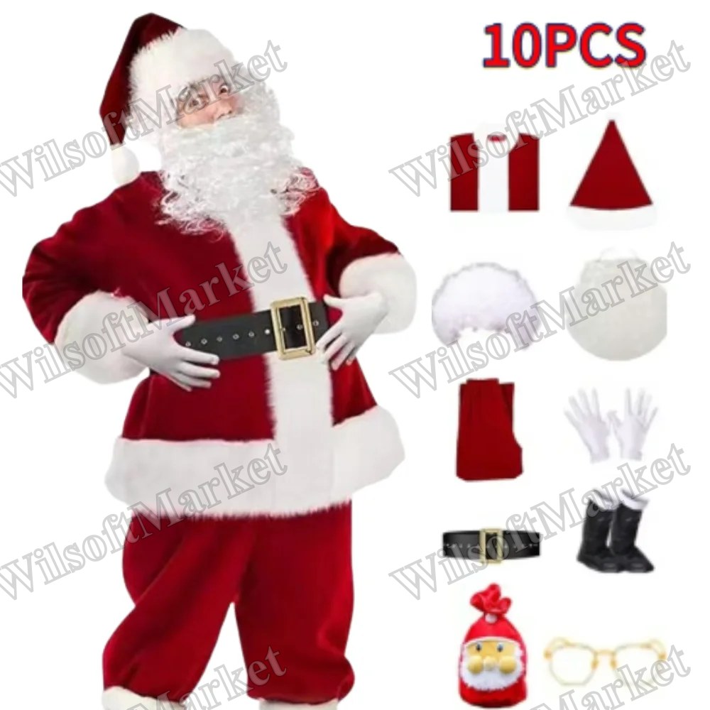 Ensemble costume Père Noël velours doré pour adulte - Vêtements de Noël chauds