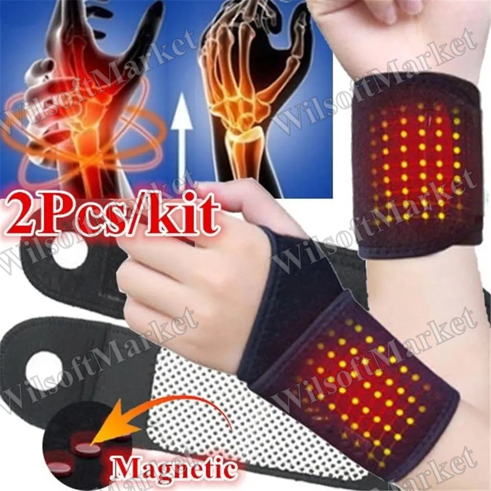 Paire de Bracelet Poignet Autochhauffant Tourmaline avec Magnétothérapie et Infrarouge Lointain pour Support Sportif