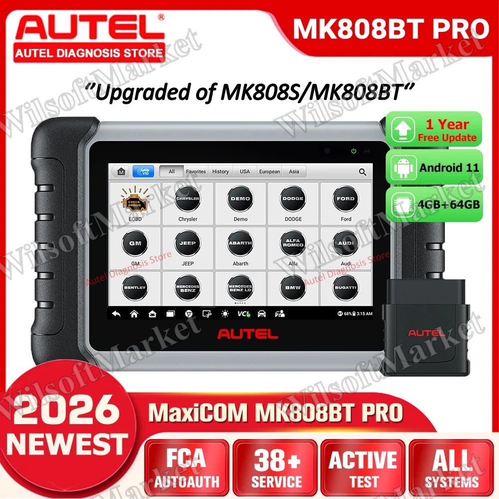 Lecteur de codes OBD2 Autel MK808BT PRO 2026 avec contrôle bidirectionnel, 38+ services de diagnostic automobile