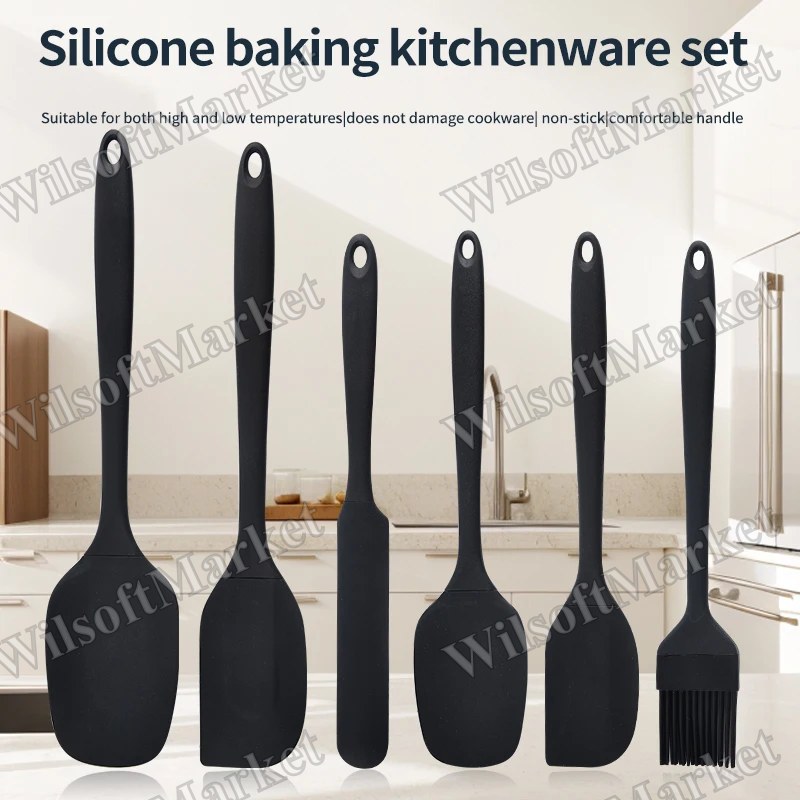 Ensemble d'ustensiles de cuisine en silicone 6 pièces, racloir crème, spatule, pinceau à huile, ensemble de racloirs à pâtisserie
