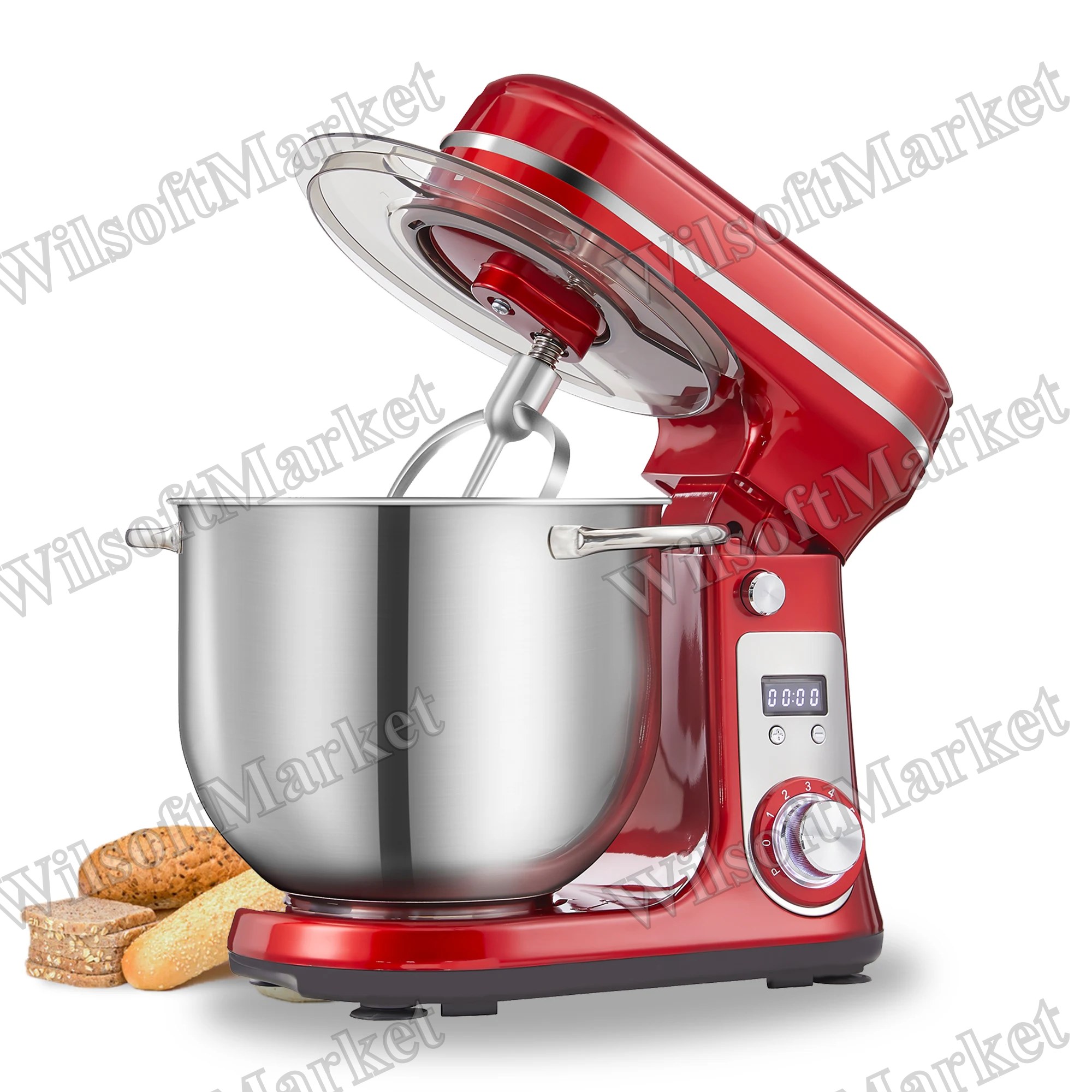 BioloMix Mélangeur sur socle 6 vitesses avec bol en acier inoxydable 6L – Moteur DC 1200W silencieux, fouet à crème, batteur à œufs et pétrisseur inclus