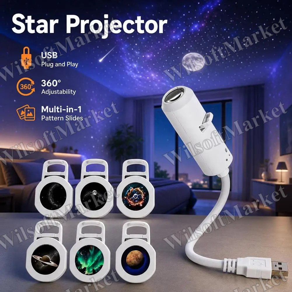 Projecteur galaxie USB ciel étoilé avec lumière holographique dynamique et films interchangeables