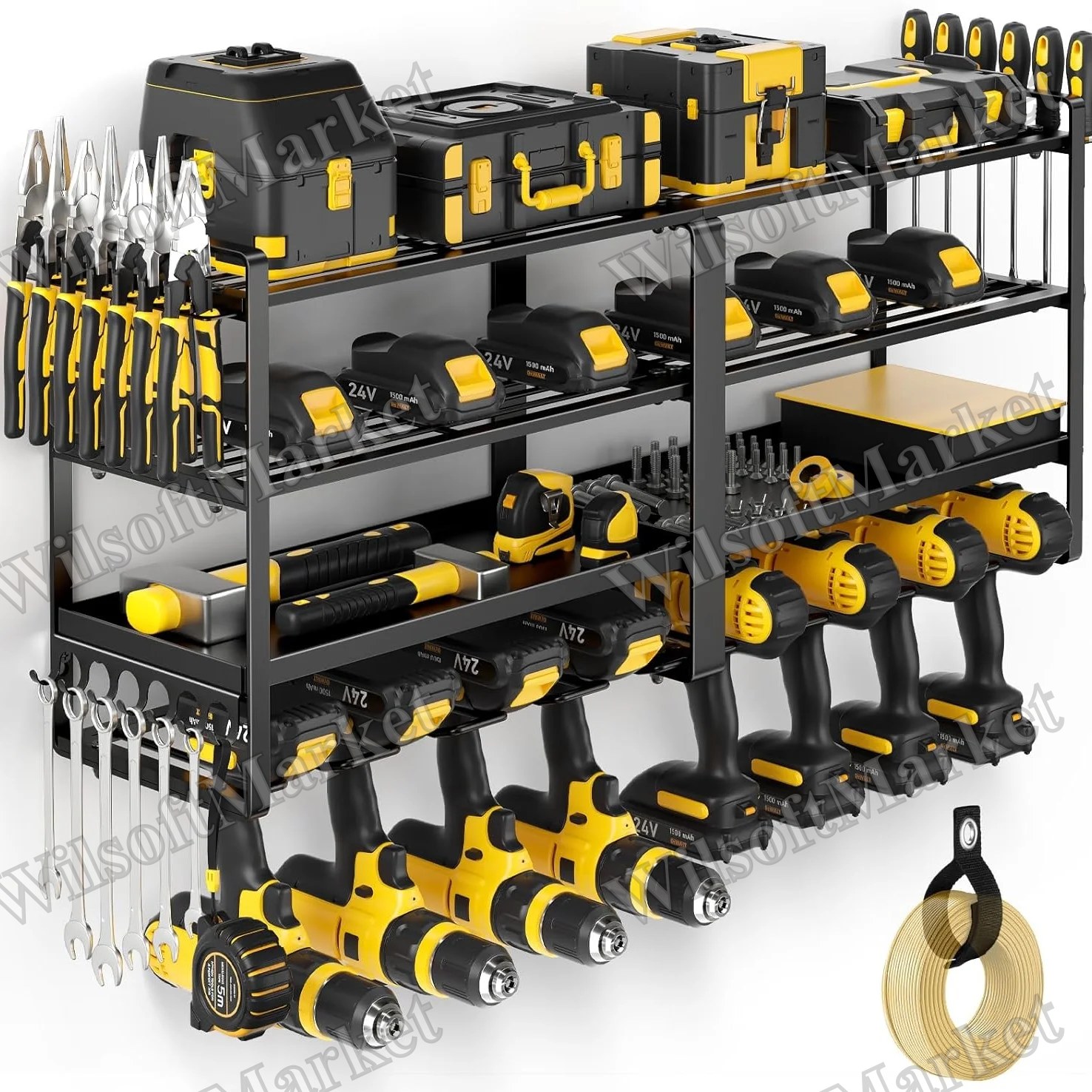 Organiseur mural pour outils électriques, support à perceuse lourd extra-large, rangement garage 4 étages