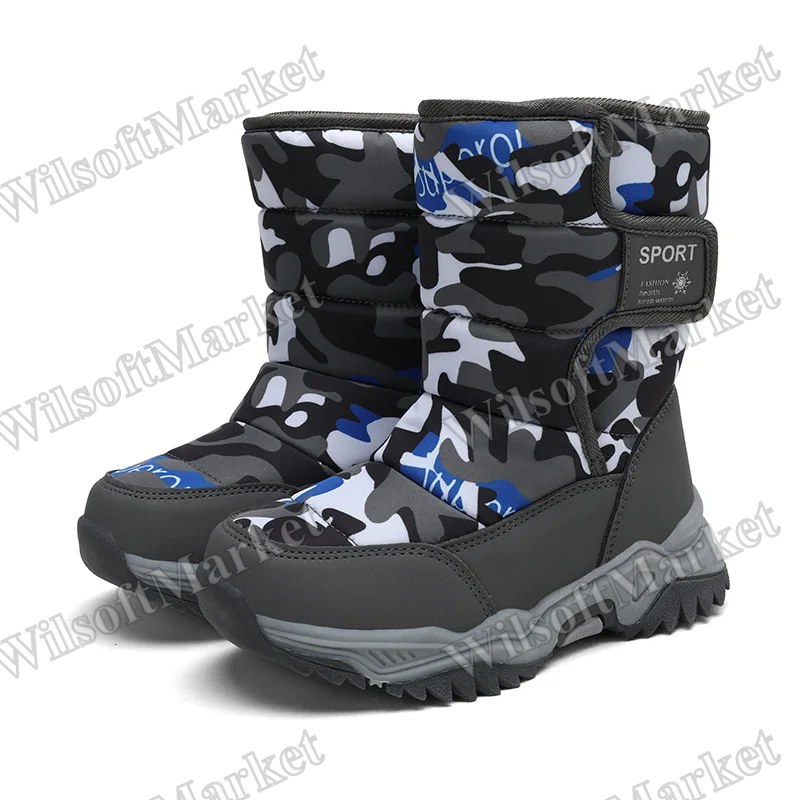 Bottes d'hiver pour enfants PUAMSS - Chaussures chaudes imperméables et antidérapantes pour garçons