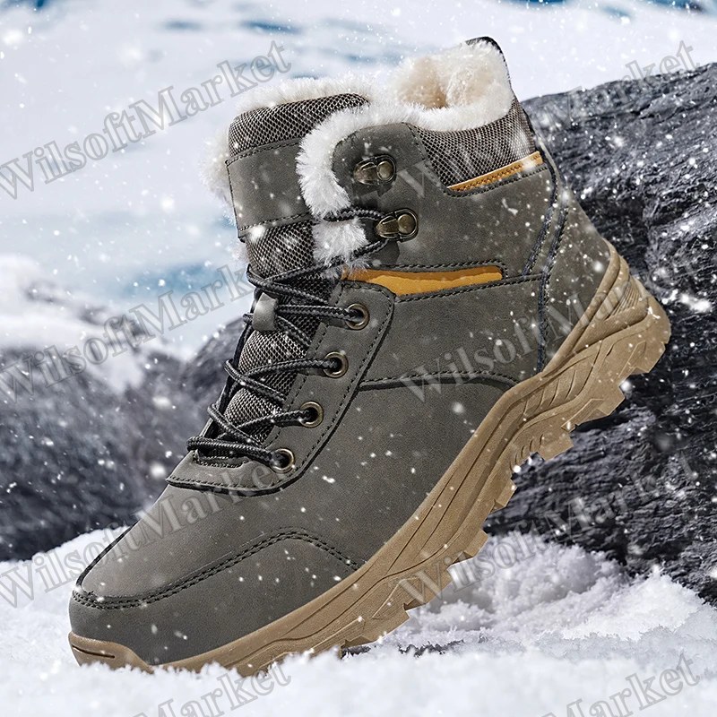 Bottes de neige pour hommes - Bottes d'hiver chaudes doublées de peluche pour la randonnée et la montagne