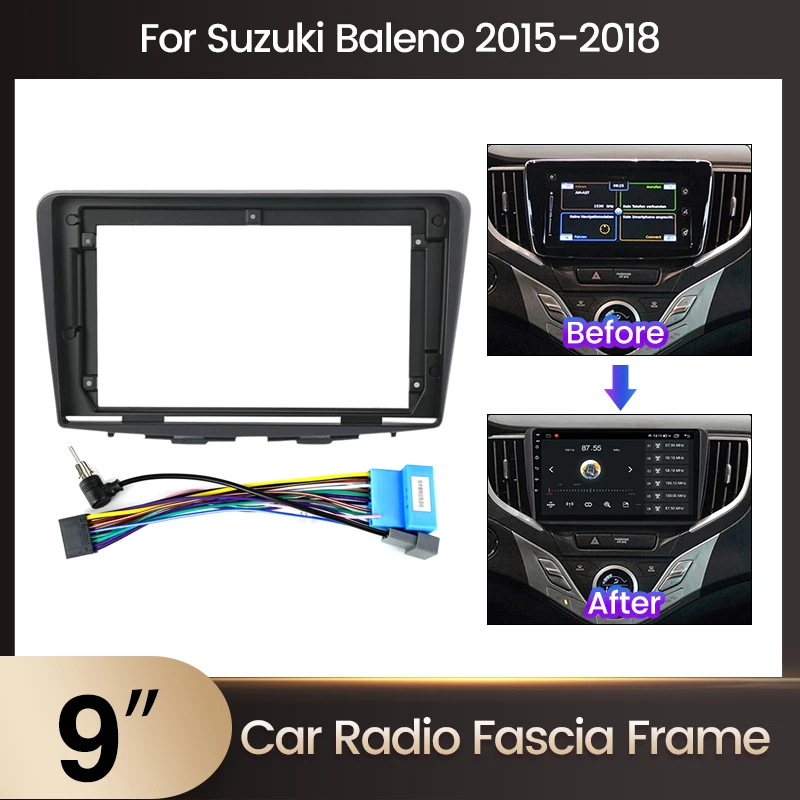Cadre de montage central MEKEDE pour autoradio Suzuki Baleno 2015-2018 – Kit fascia 2 DIN avec câbles