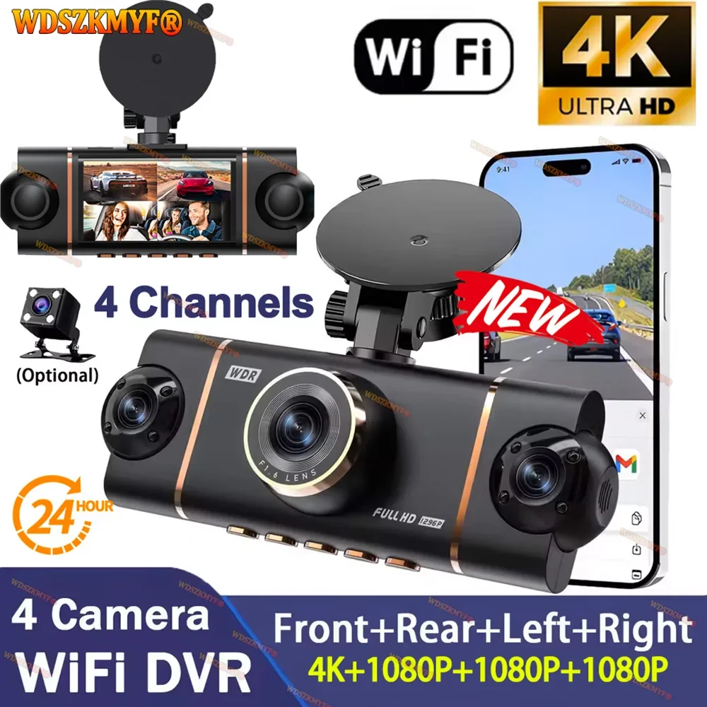 Caméra de bord 4 canaux UHD 4K 1080P avec vision nocturne 360°, WiFi et application mobile