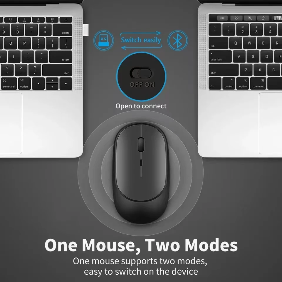 Souris de jeu sans fil rechargeable, double mode Bluetooth et 2,4 GHz, silencieuse et portable pour portable, PC, MacBook et tablette