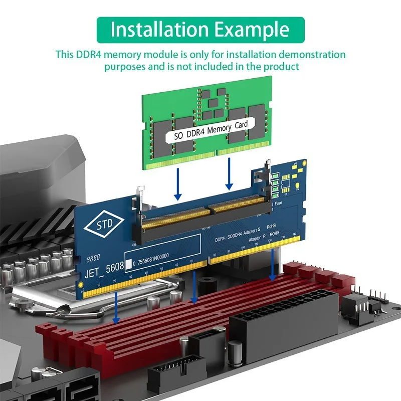 Adaptateur carte de diagnostic DDR4 SO-DIMM portable vers DDR4 bureau avec testeur mémoire jusqu'à 5600MHz