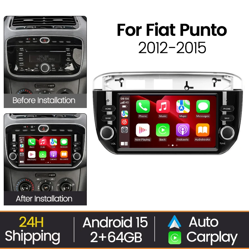 Autoradio multimédia sans fil MEKEDE 7'' CarPlay Android pour Fiat Linea Punto evo 2010-2015