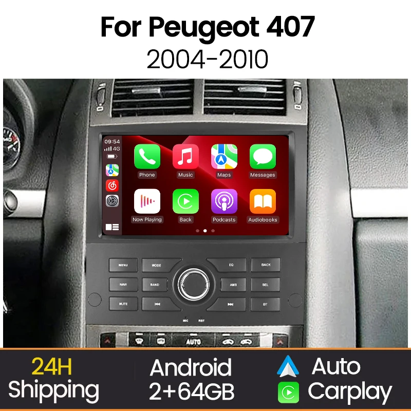 Autoradio Android MEKEDE pour Peugeot 407 CC SW 2004-2010 avec CarPlay sans fil et Android Auto