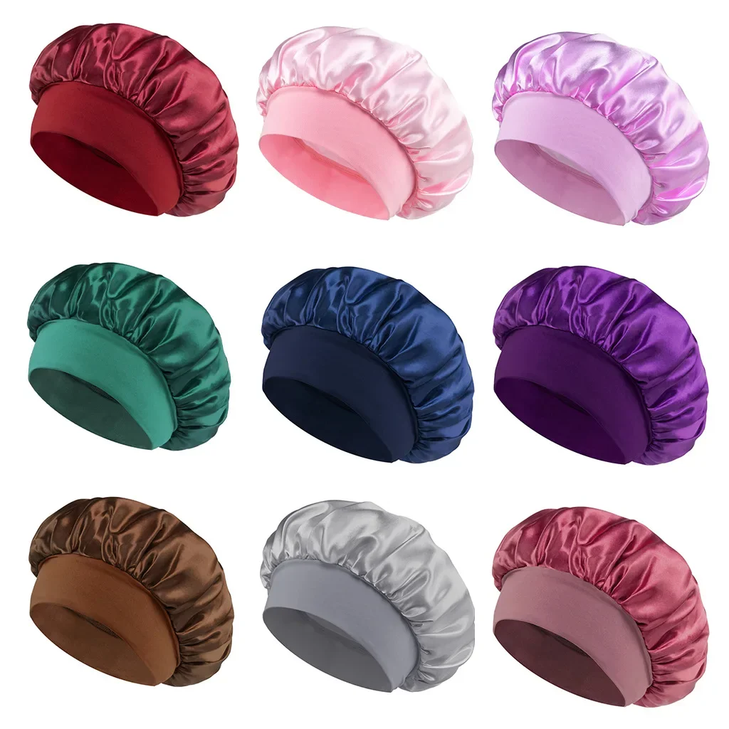 Bonnet de nuit en satin pour femme – Bonnet de soie avec large rebord et bande élastique