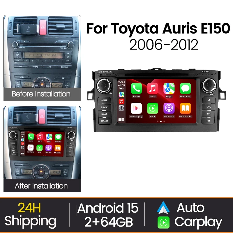 Autoradio Android 15 MEKEDE 7" Carplay sans fil pour Toyota Auris 2006-2012