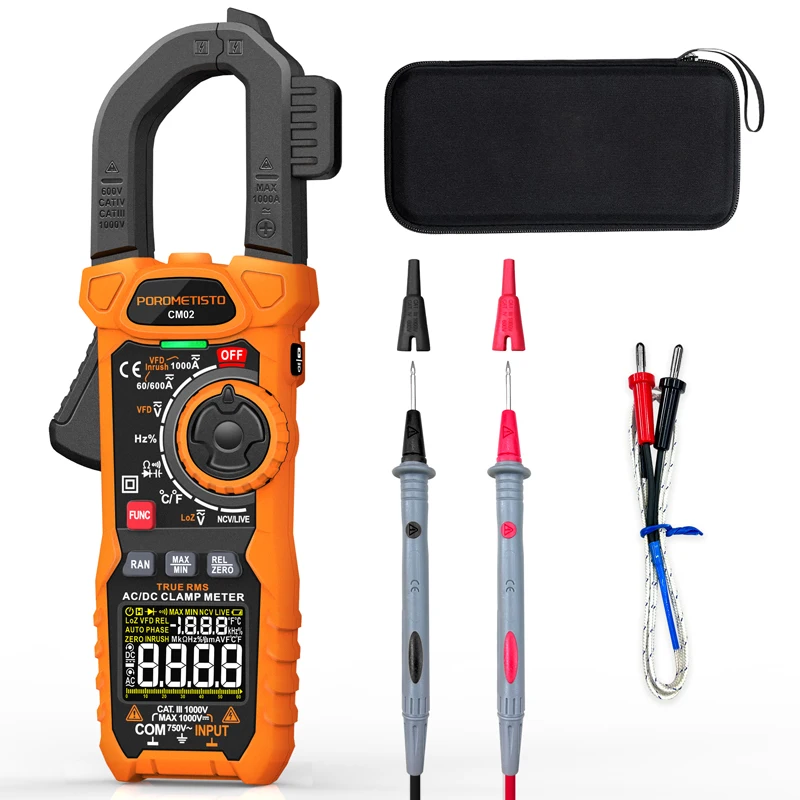 Pince ampèremétrique numérique CM02 1000A AC/DC – Multimètre avec détection NCV et gamme automatique
