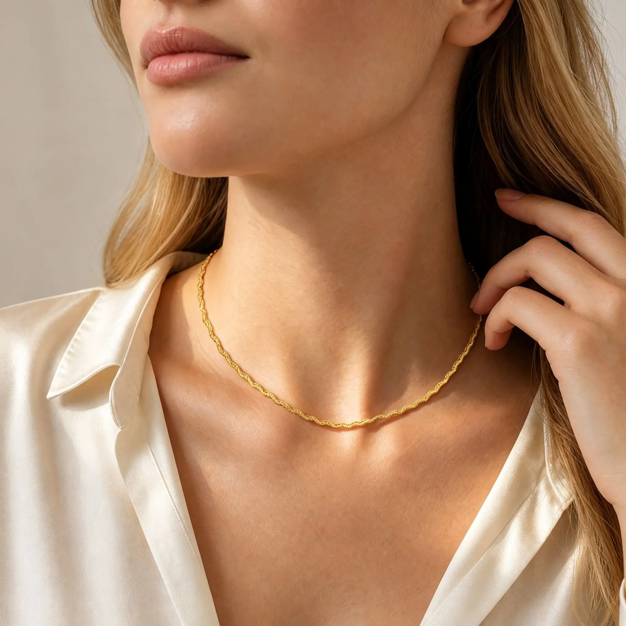 Collier chaîne ondulée plaqué or minimaliste pour femmes en acier inoxydable - Choker chic et imperméable